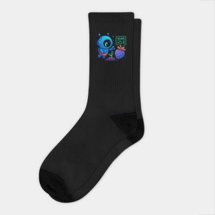 Cute Robot Scanning Sprout and Berry • Adorable Sci-Fi Nature Art Socks