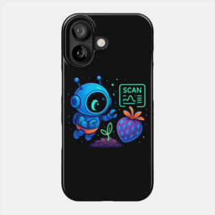 Cute Robot Scanning Sprout and Berry • Adorable Sci-Fi Nature Art Phone Case