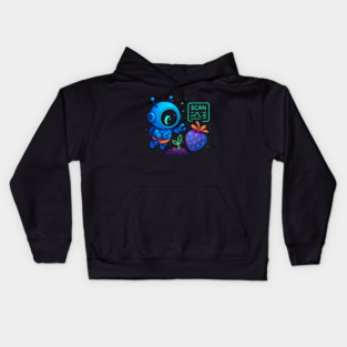 Cute Robot Scanning Sprout and Berry • Adorable Sci-Fi Nature Art Kids Hoodie