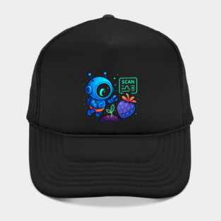Cute Robot Scanning Sprout and Berry • Adorable Sci-Fi Nature Art Hat