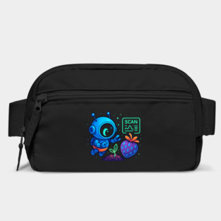 Cute Robot Scanning Sprout and Berry • Adorable Sci-Fi Nature Art Bag