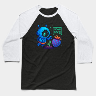 Cute Robot Scanning Sprout and Berry • Adorable Sci-Fi Nature Art Baseball T-Shirt