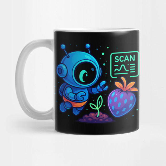 Cute Robot Scanning Sprout and Berry • Adorable Sci-Fi Nature Art by Anne Lee