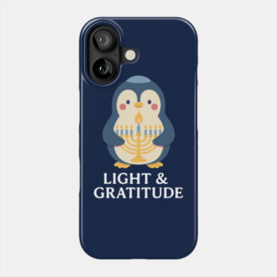 Light & Gratitude – Kawaii Menorah Penguin Phone Case