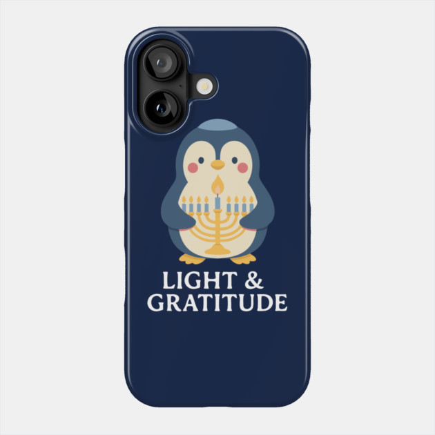 Light & Gratitude – Kawaii Menorah Penguin Phone Case by Thank HaShem