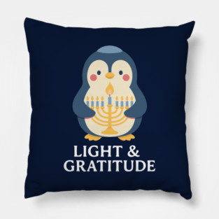 Light & Gratitude – Kawaii Menorah Penguin Pillow