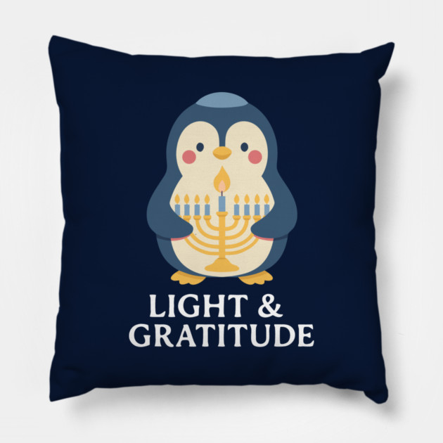 Light & Gratitude – Kawaii Menorah Penguin Pillow by Thank HaShem