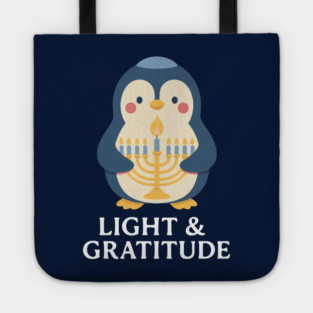 Light & Gratitude – Kawaii Menorah Penguin Tote