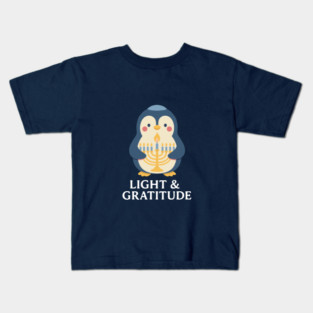 Light & Gratitude – Kawaii Menorah Penguin Kids T-Shirt