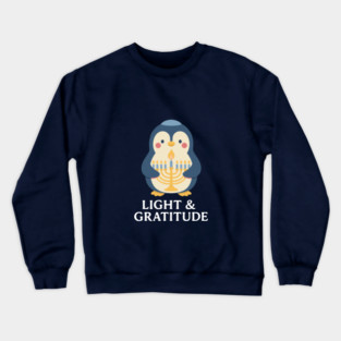 Light & Gratitude – Kawaii Menorah Penguin Crewneck Sweatshirt