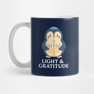 Light & Gratitude – Kawaii Menorah Penguin Mug