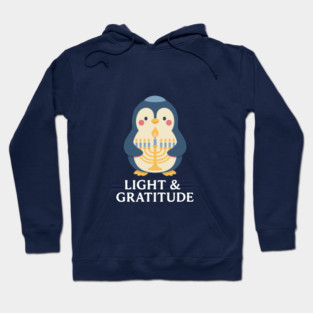 Light & Gratitude – Kawaii Menorah Penguin Hoodie