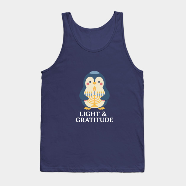Light & Gratitude – Kawaii Menorah Penguin Tank Top by Thank HaShem