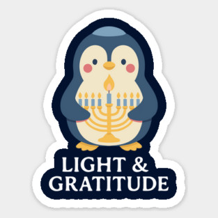 Light & Gratitude – Kawaii Menorah Penguin Sticker