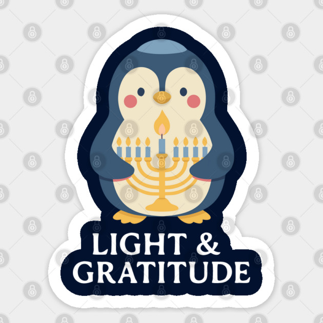 Light & Gratitude – Kawaii Menorah Penguin Sticker by Thank HaShem