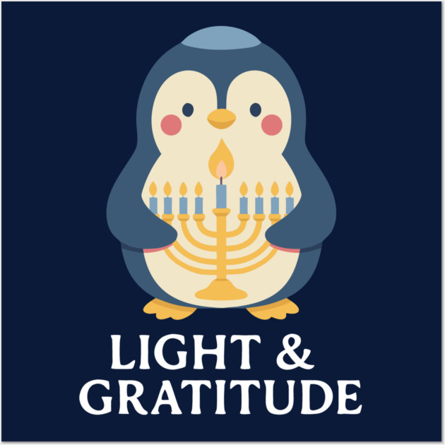 Light & Gratitude – Kawaii Menorah Penguin Wall Art by Thank HaShem