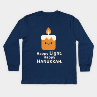 Happy Light, Happy Hanukkah – Kawaii Candle Kids Long Sleeve T-Shirt