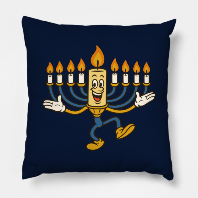 Dancing Menorah Candle – Vintage Cartoon Hanukkah Pillow by Thank HaShem