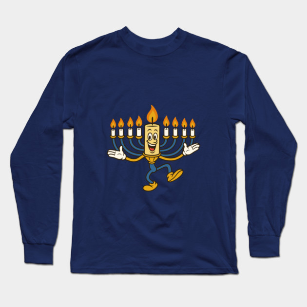 Dancing Menorah Candle – Vintage Cartoon Hanukkah Long Sleeve T-Shirt by Thank HaShem