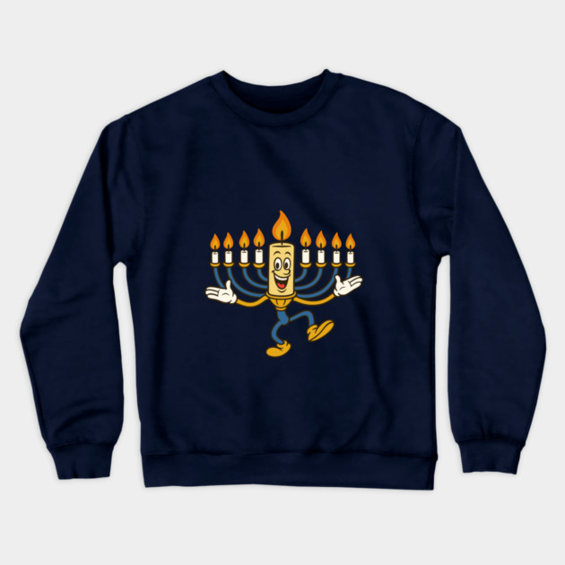 Dancing Menorah Candle – Vintage Cartoon Hanukkah Crewneck Sweatshirt by Thank HaShem