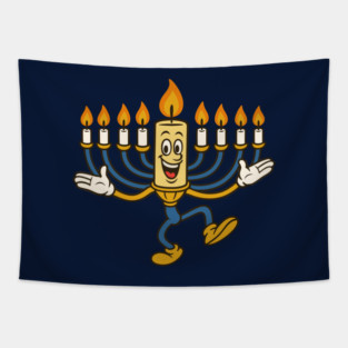 Dancing Menorah Candle – Vintage Cartoon Hanukkah Tapestry