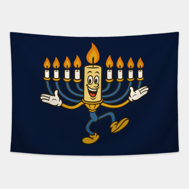 Dancing Menorah Candle – Vintage Cartoon Hanukkah Tapestry by Thank HaShem