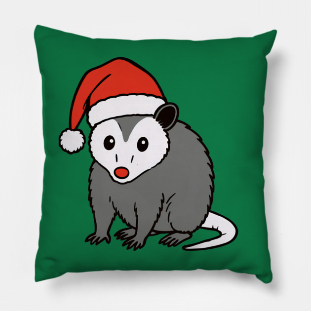 Christmas Santa Possum in Hat – Cute Holiday Opossum Pillow by DonWillisJrArt