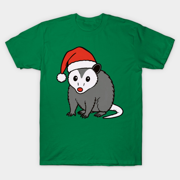 Christmas Santa Possum in Hat – Cute Holiday Opossum T-Shirt by DonWillisJrArt