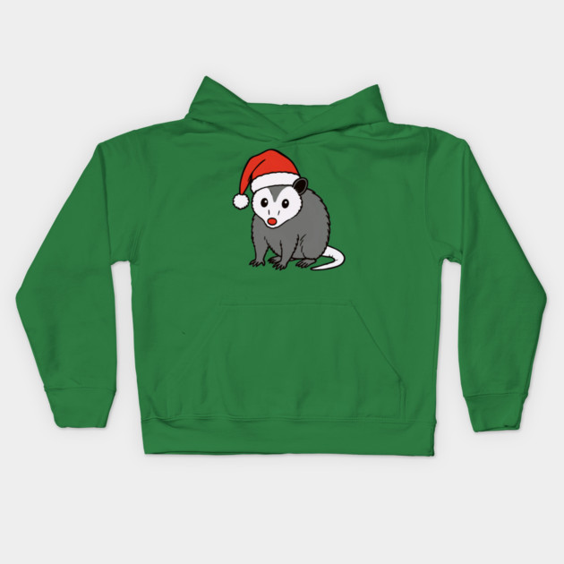 Christmas Santa Possum in Hat – Cute Holiday Opossum Kids Hoodie by DonWillisJrArt