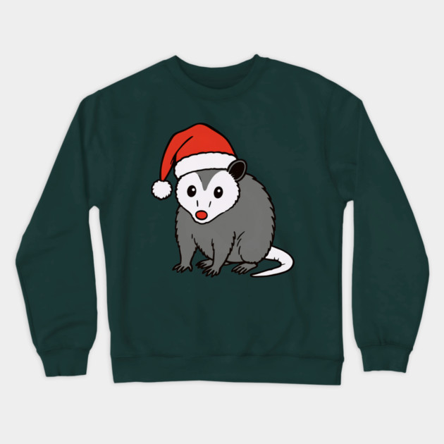 Christmas Santa Possum in Hat – Cute Holiday Opossum Crewneck Sweatshirt by DonWillisJrArt