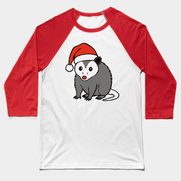 Christmas Santa Possum in Hat – Cute Holiday Opossum Baseball T-Shirt by DonWillisJrArt