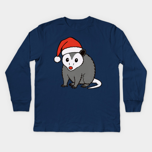 Christmas Santa Possum in Hat – Cute Holiday Opossum Kids Long Sleeve T-Shirt by DonWillisJrArt