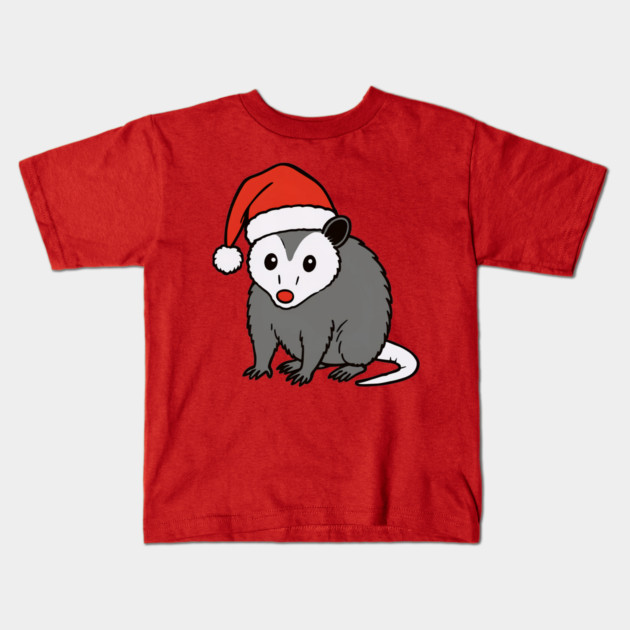 Christmas Santa Possum in Hat – Cute Holiday Opossum Kids T-Shirt by DonWillisJrArt