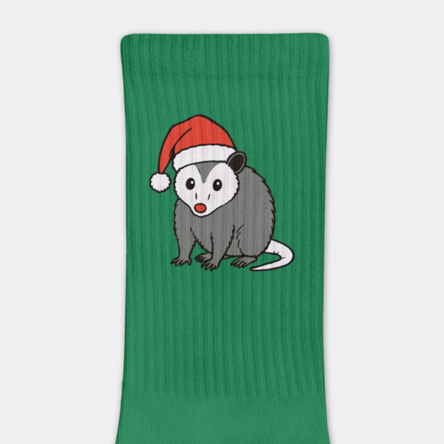 Christmas Santa Possum in Hat – Cute Holiday Opossum by DonWillisJrArt