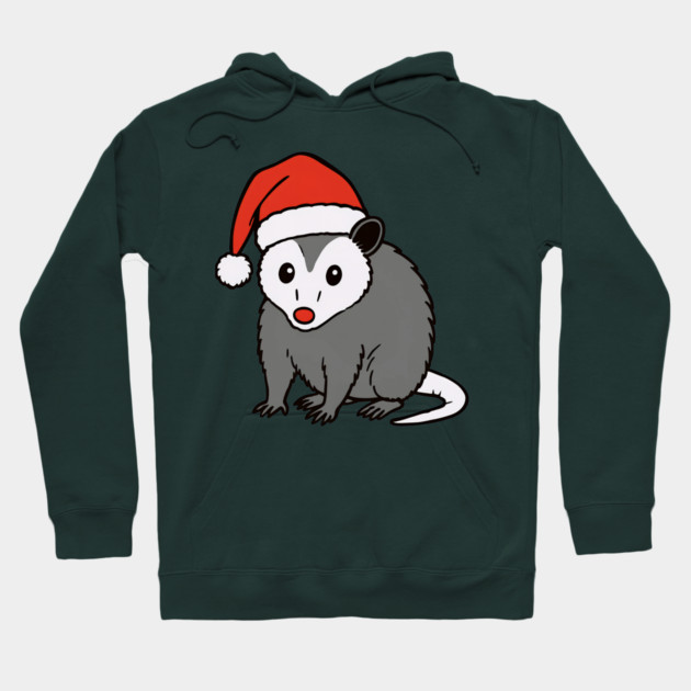 Christmas Santa Possum in Hat – Cute Holiday Opossum Hoodie by DonWillisJrArt