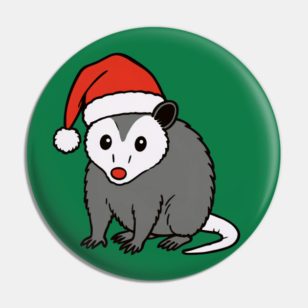 Christmas Santa Possum in Hat – Cute Holiday Opossum Pin by DonWillisJrArt