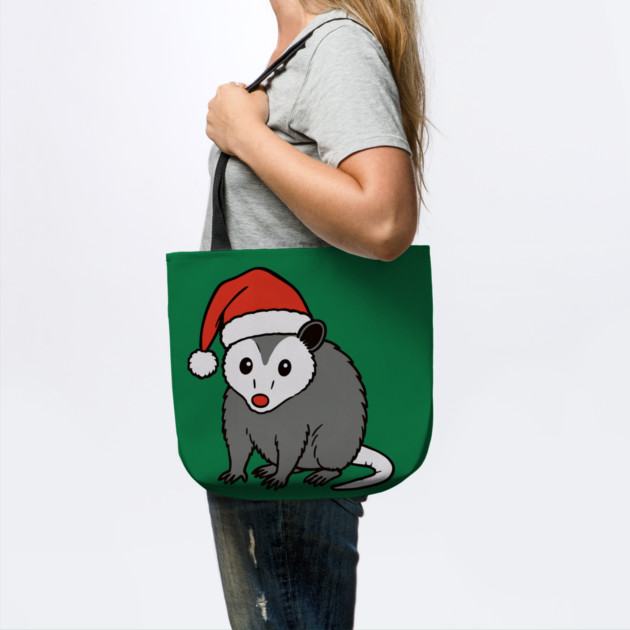 Christmas Santa Possum in Hat – Cute Holiday Opossum by DonWillisJrArt