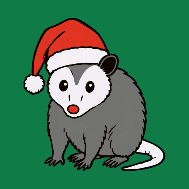 Christmas Santa Possum in Hat – Cute Holiday Opossum by DonWillisJrArt