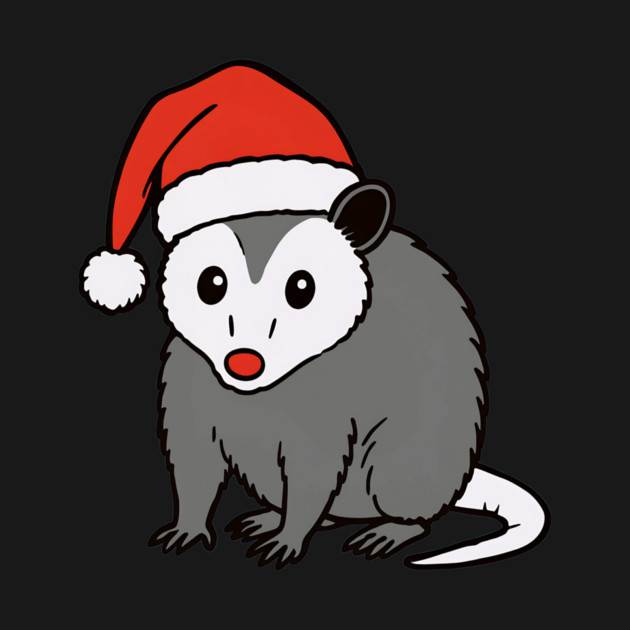 Christmas Santa Possum in Hat – Cute Holiday Opossum by DonWillisJrArt
