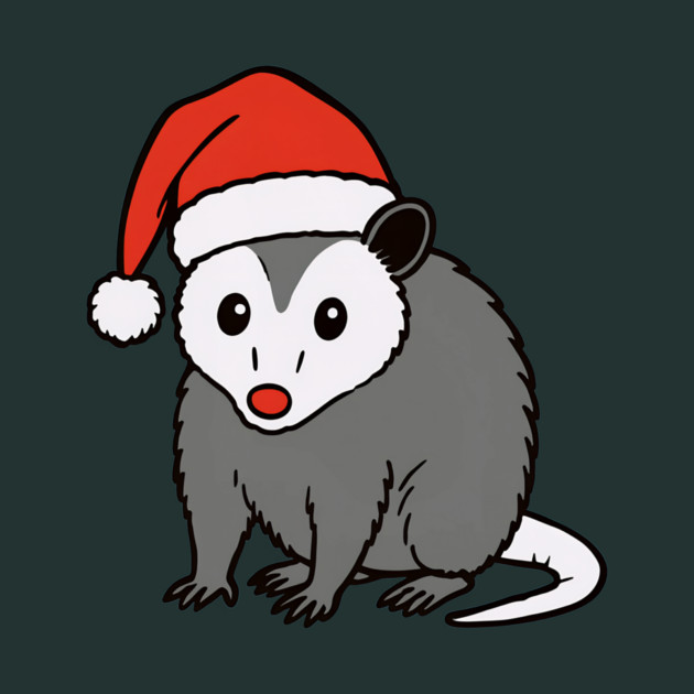 Christmas Santa Possum in Hat – Cute Holiday Opossum by DonWillisJrArt