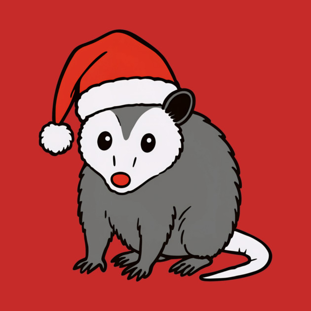 Christmas Santa Possum in Hat – Cute Holiday Opossum by DonWillisJrArt