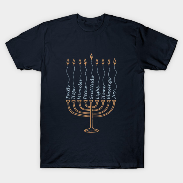 Gratitude Menorah – Hand-Drawn Typography T-Shirt by Thank HaShem