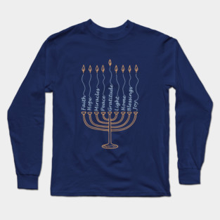 Gratitude Menorah – Hand-Drawn Typography Long Sleeve T-Shirt