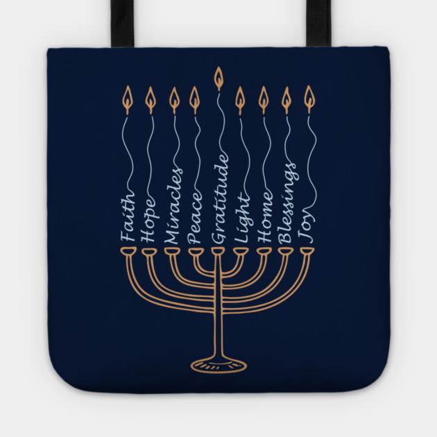 Gratitude Menorah – Hand-Drawn Typography Tote by Thank HaShem