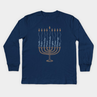 Gratitude Menorah – Hand-Drawn Typography Kids Long Sleeve T-Shirt