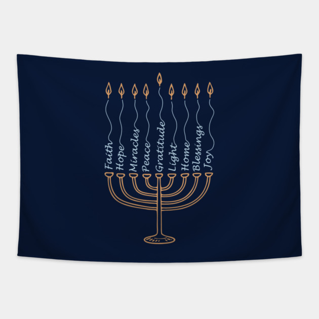Gratitude Menorah – Hand-Drawn Typography Tapestry by Thank HaShem
