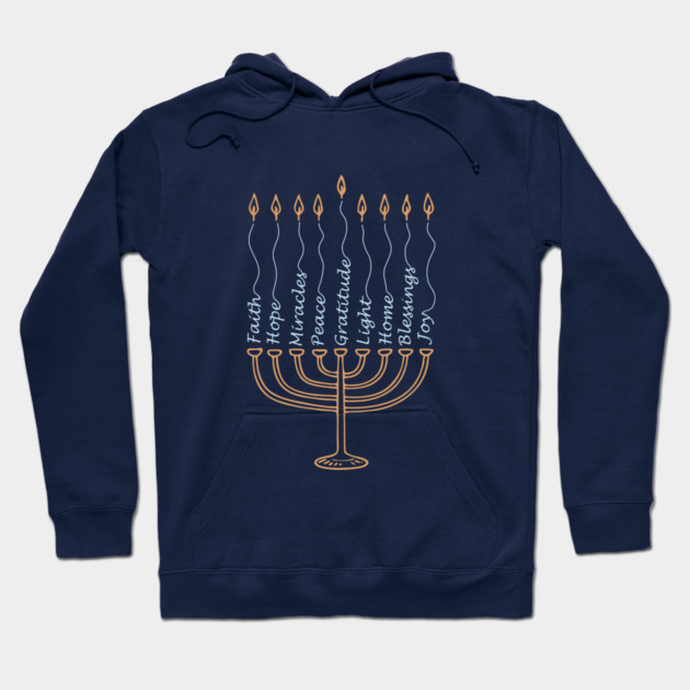 Gratitude Menorah – Hand-Drawn Typography Hoodie by Thank HaShem