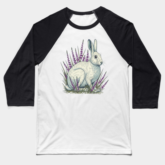 Mountain Hare with Soft Heather Sprigs Baseball T-Shirt by BirdsnStuff