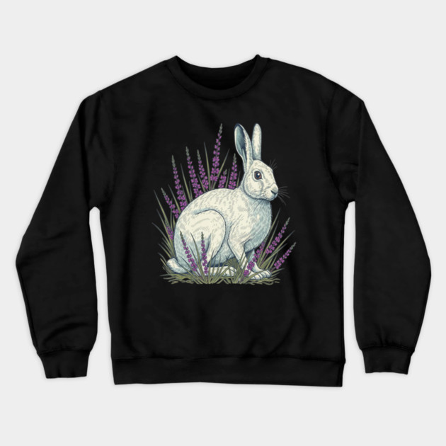 Mountain Hare with Soft Heather Sprigs Crewneck Sweatshirt by BirdsnStuff