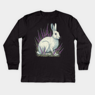 Mountain Hare with Soft Heather Sprigs Kids Long Sleeve T-Shirt